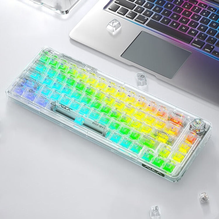 AULA F68 Tastiera meccanica collegabile RGB cablata / wireless / Bluetooth personalizzata trasparente a tre modelli AULA F68 Tastiera meccanica collegabile RGB cablata / wireless / Bluetooth personalizzata trasparente a tre modelli